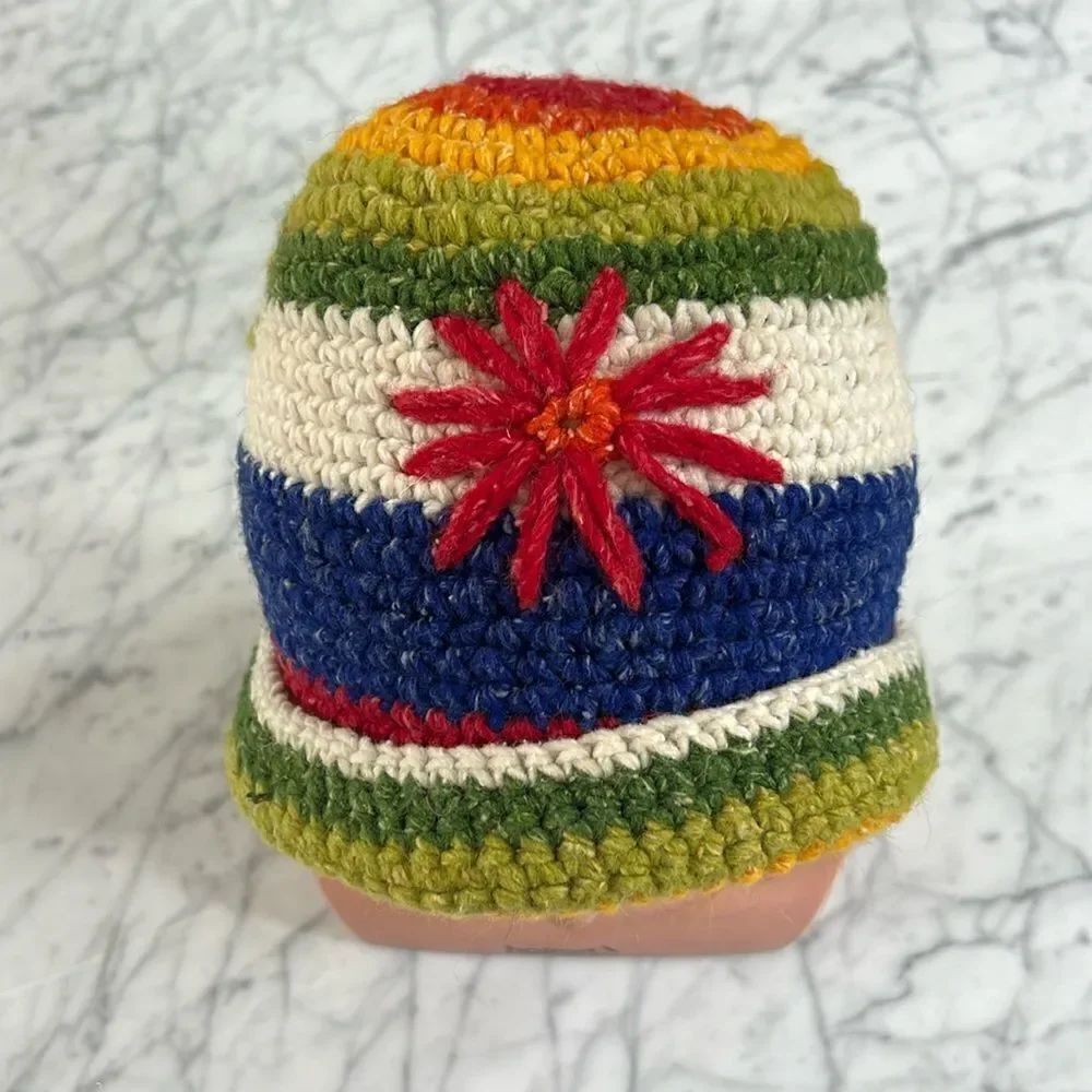 Handmade Rasta Floral Colorful Beanie OS
